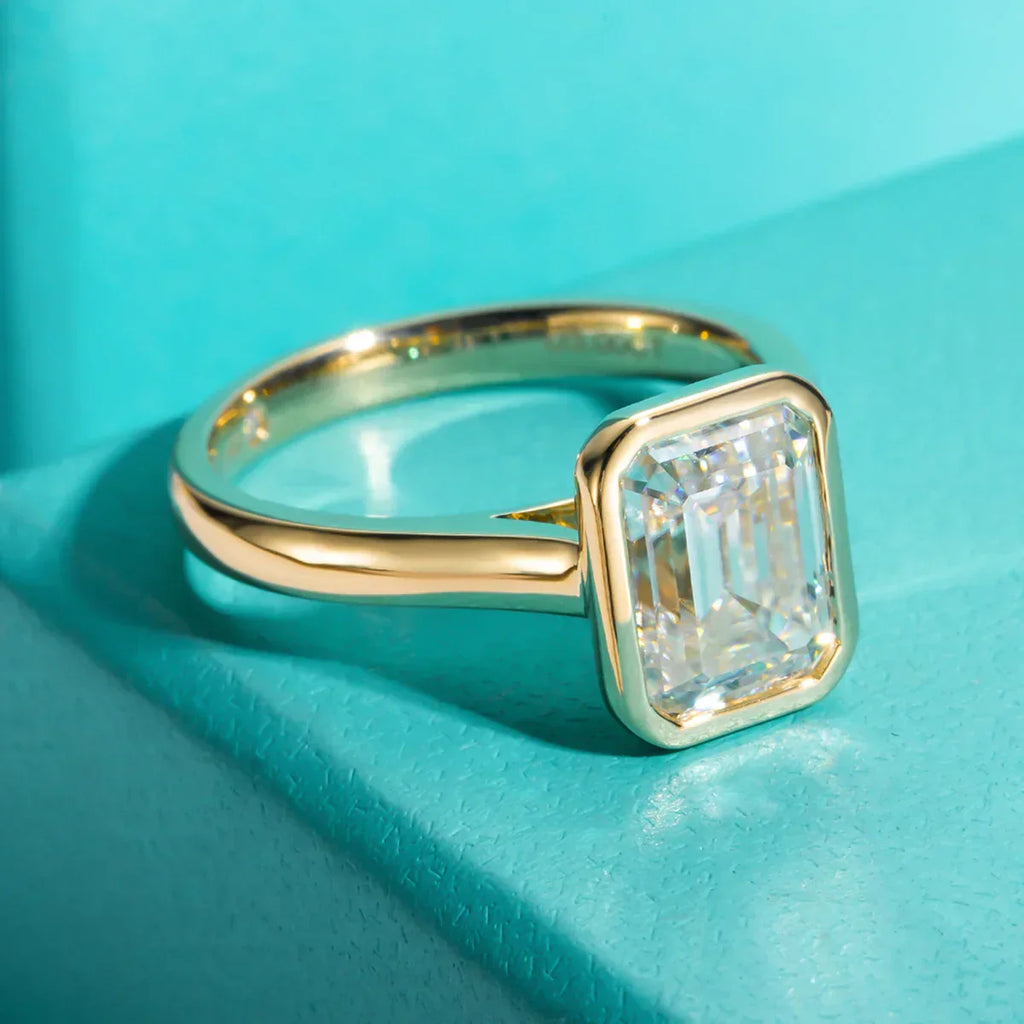 3CT Emerald Cut D Color Moissanite Engagement Ring