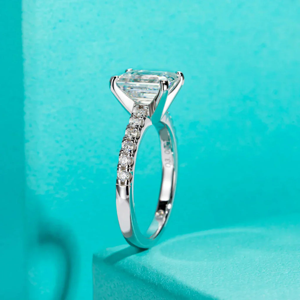 3 CT Emerald Cut D Color Moissanite Engagement Ring