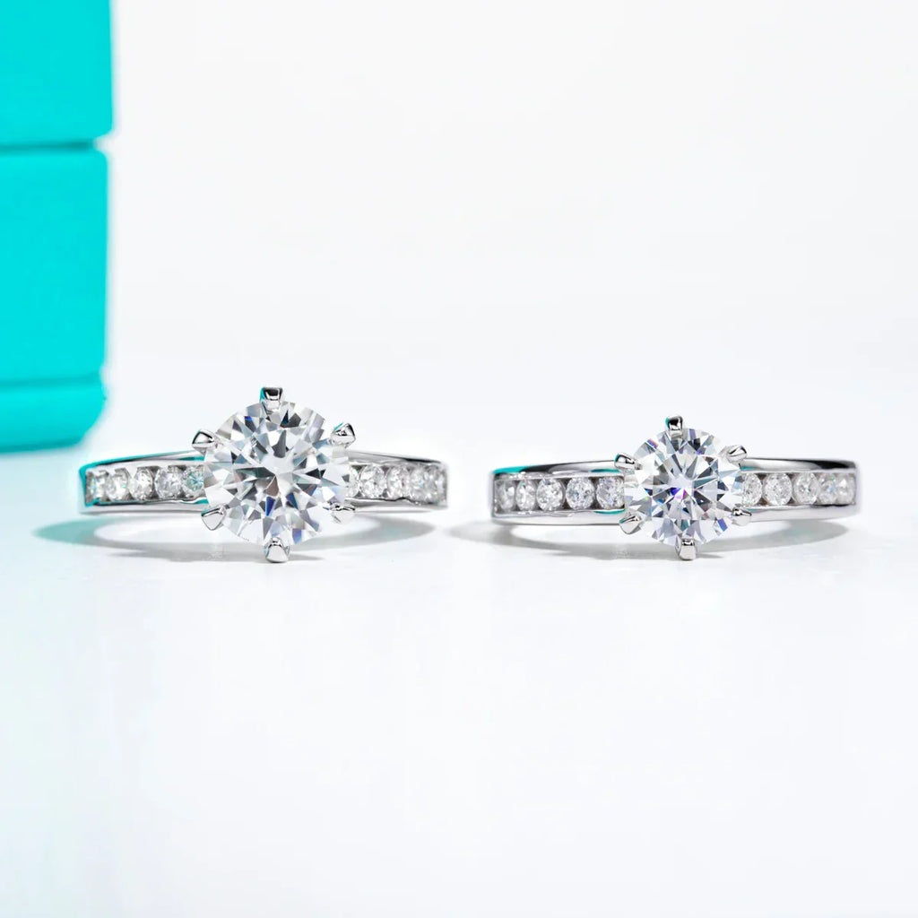 1.2 CT Princess & Round Cut Moissanite Engagement Ring Set