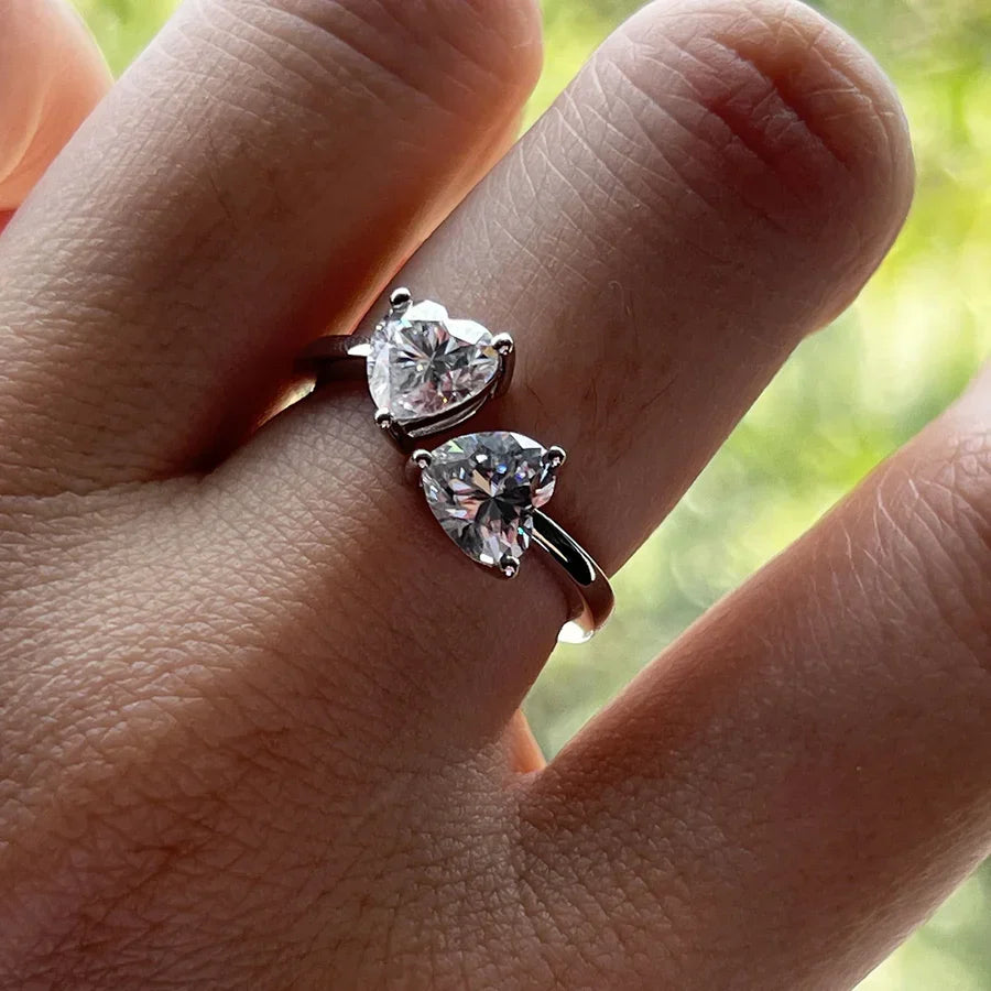2 Carat Heart Cut Twin Moissanite Engagement Ring