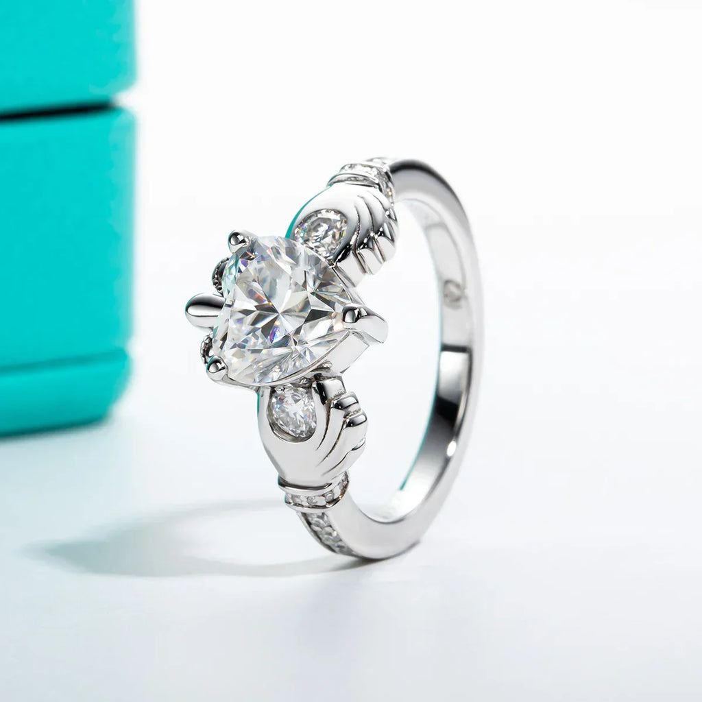 2 CT Heart Cut Moissanite Claddagh Irish Ring