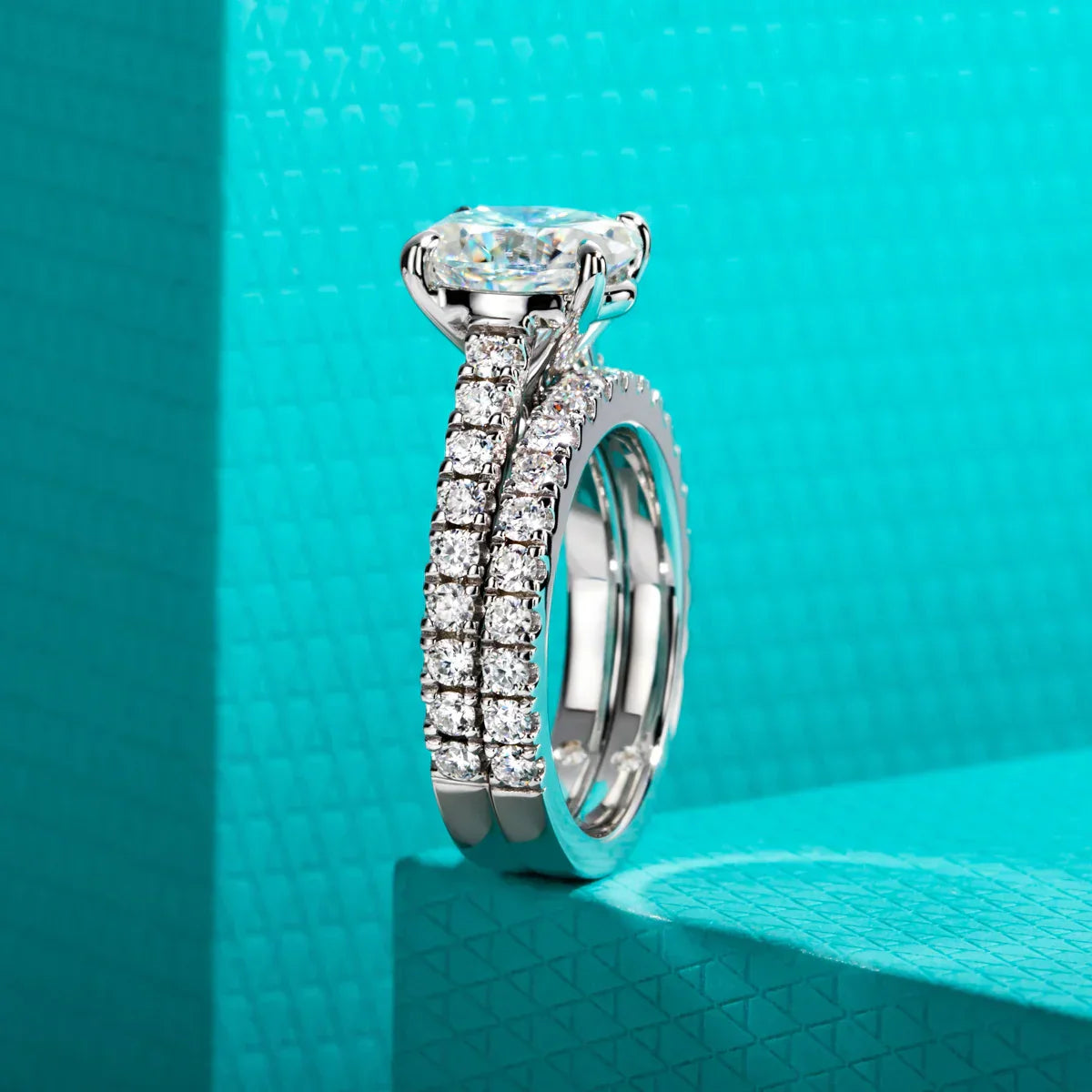 3 CT Oval Cut Moissanite Bridal Ring Set