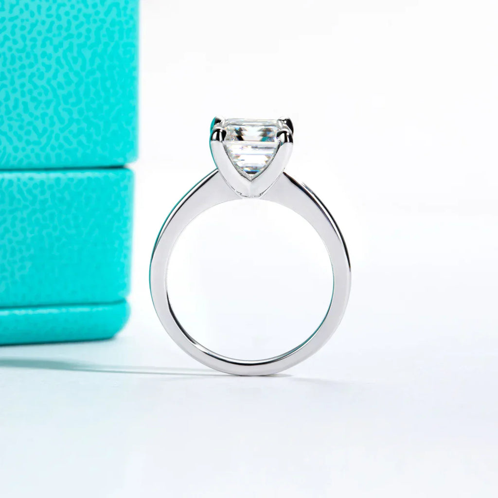 3CT D Color Asscher Cut Moissanite Engagement Ring