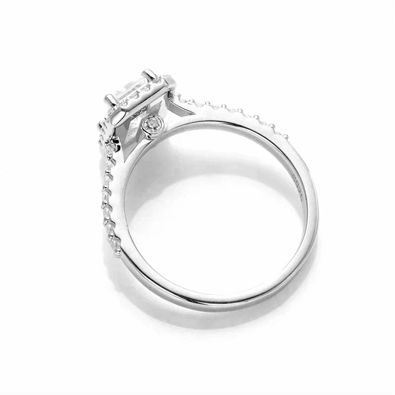 1 Carat Emerald Cut Moissanite Halo Engagement Wedding Ring