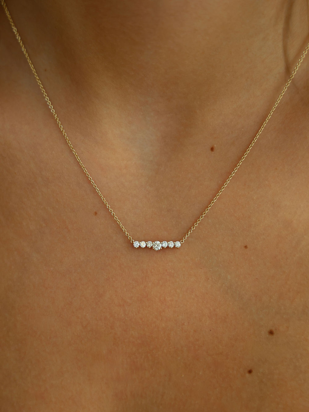 Round Diamond Bar Necklace | | Curved Diamond Smile Pendent | Wedding Jewelry