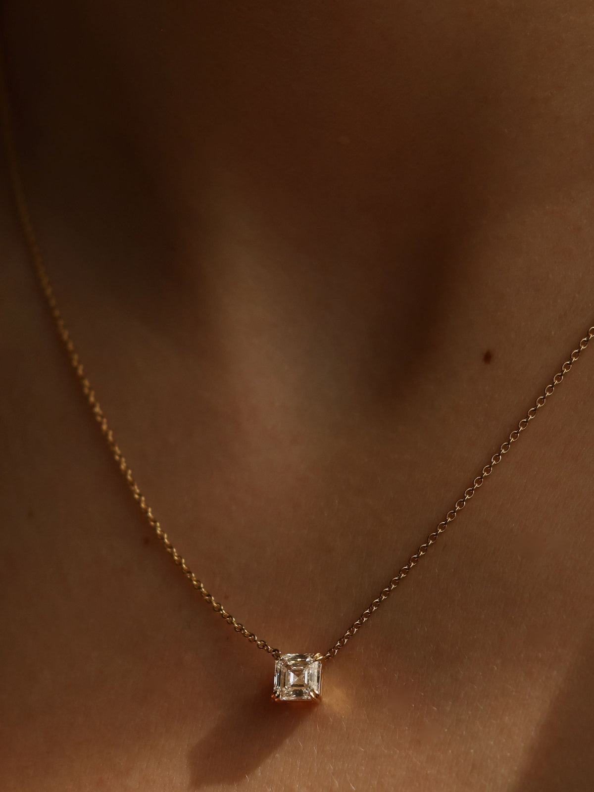 Asscher Cut Diamond Pendant Necklace | Classic Square Solitaire Necklace