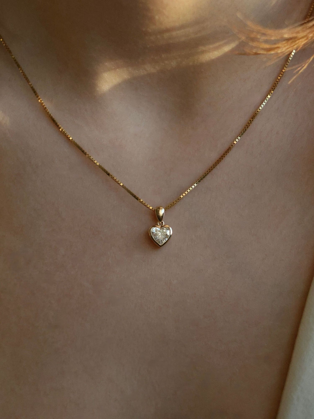 Heart Diamond Bezel Pendant Necklace | Yellow Gold Solitaire Necklace | Gift For Her