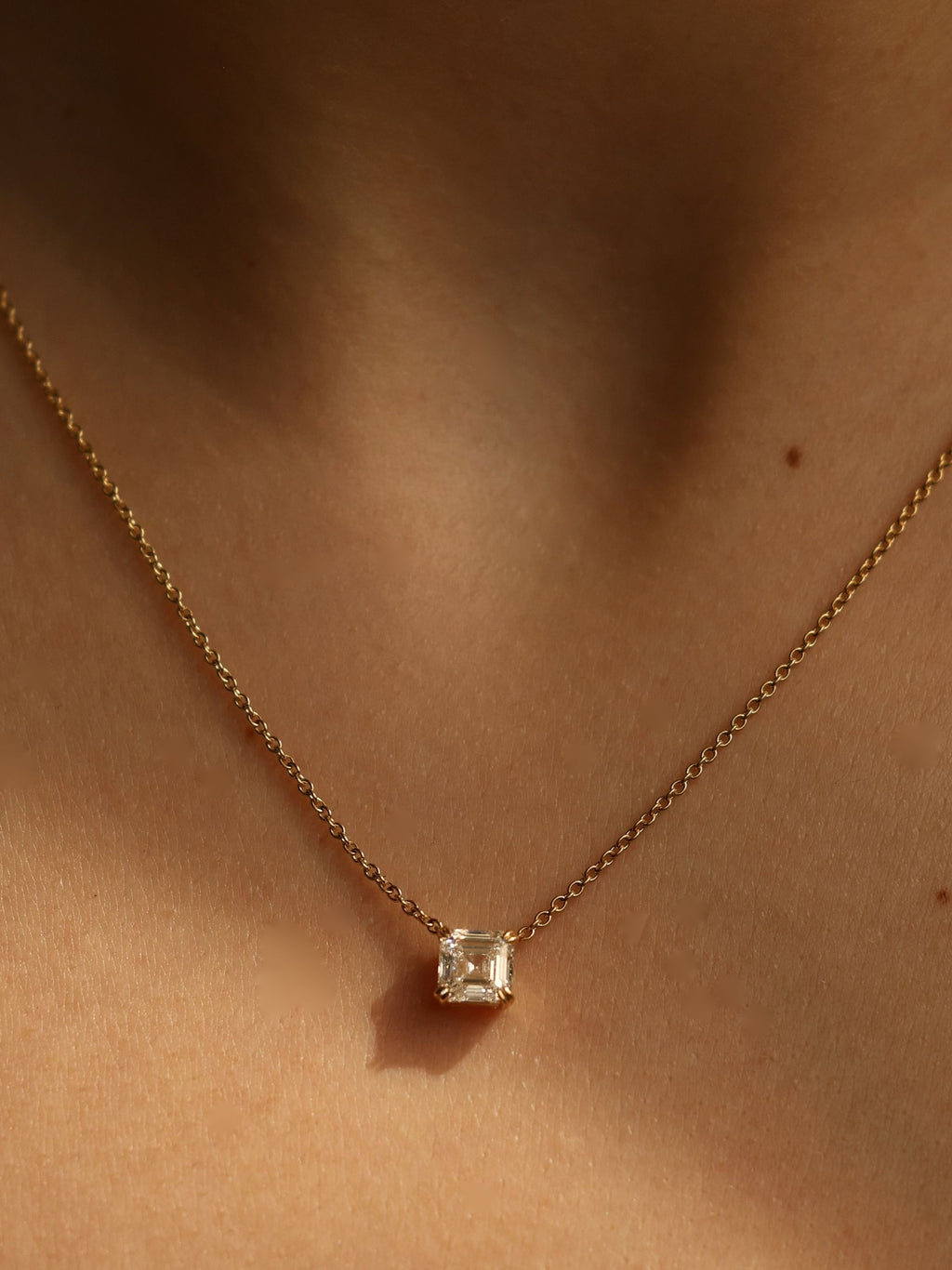 Asscher Cut Diamond Pendant Necklace | Classic Square Solitaire Necklace