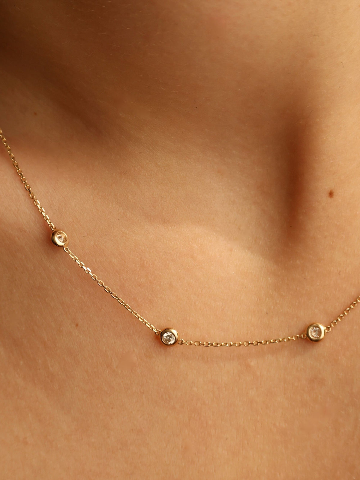 Bezel-Set Round Diamond Station Necklace | Diamonds by the Yard Station Necklace
