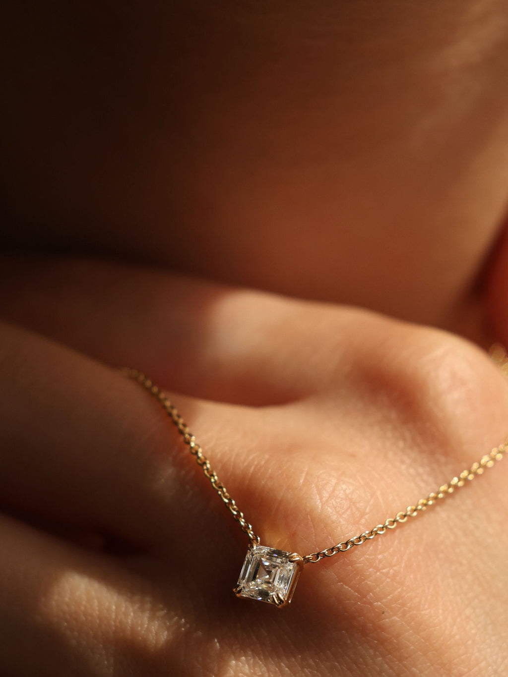 Asscher Cut Diamond Pendant Necklace | Classic Square Solitaire Necklace