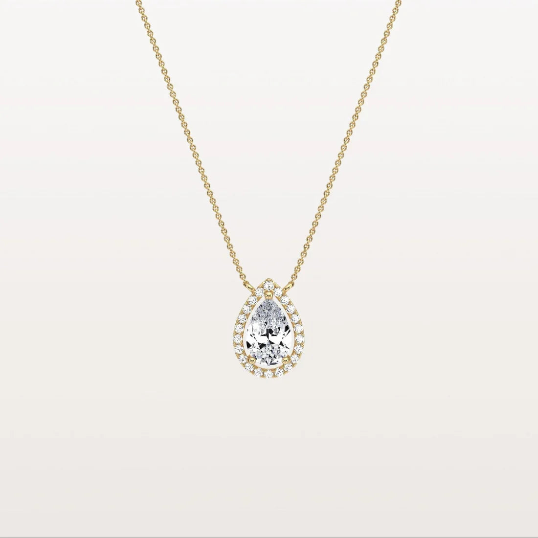 Pear Diamond Solitaire Pendant Necklace | Classic Halo Solid Gold | Gift For Her