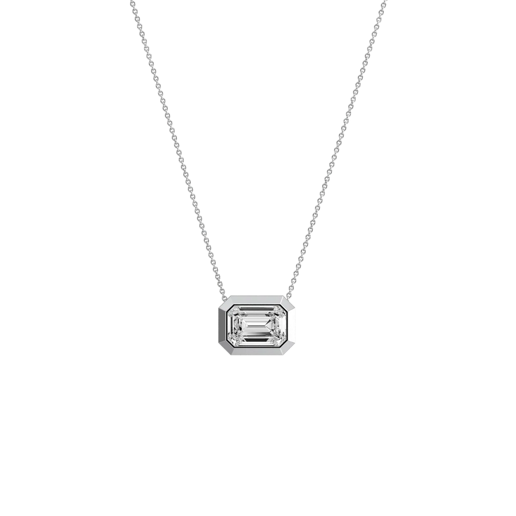 Horizontal Bezel Set Emerald Cut Diamond Solitaire Station Pendant Necklace | Gift For Her