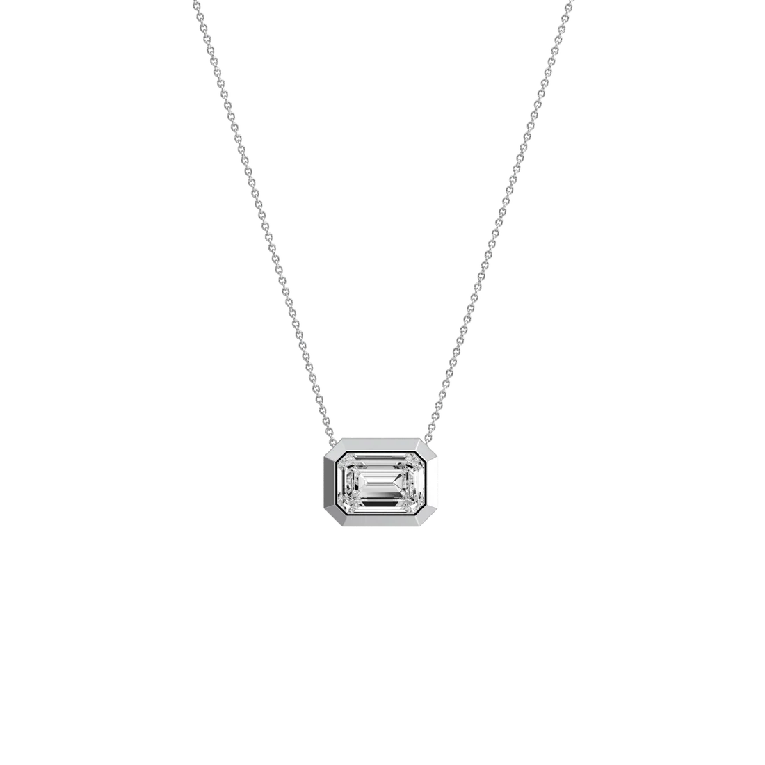 Horizontal Bezel Set Emerald Cut Diamond Solitaire Station Pendant Necklace | Gift For Her