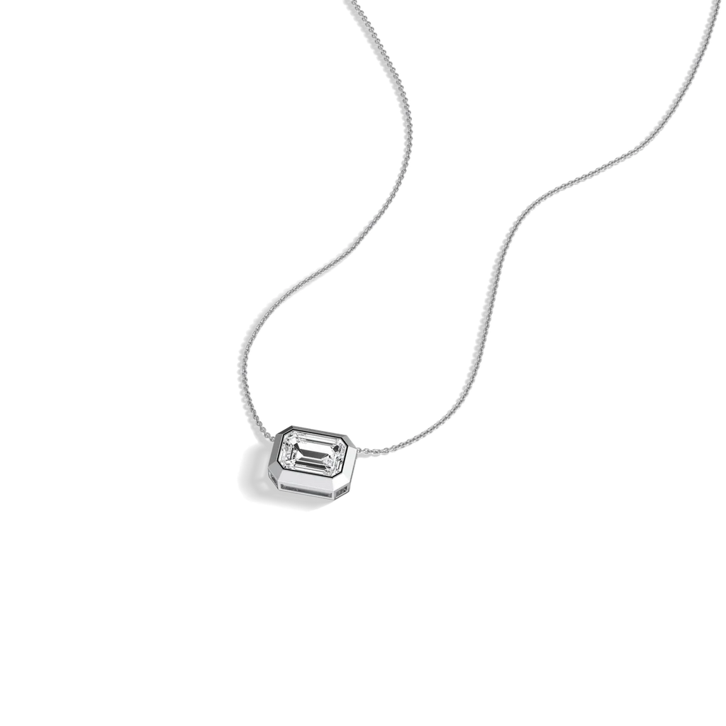 Horizontal Bezel Set Emerald Cut Diamond Solitaire Station Pendant Necklace | Gift For Her