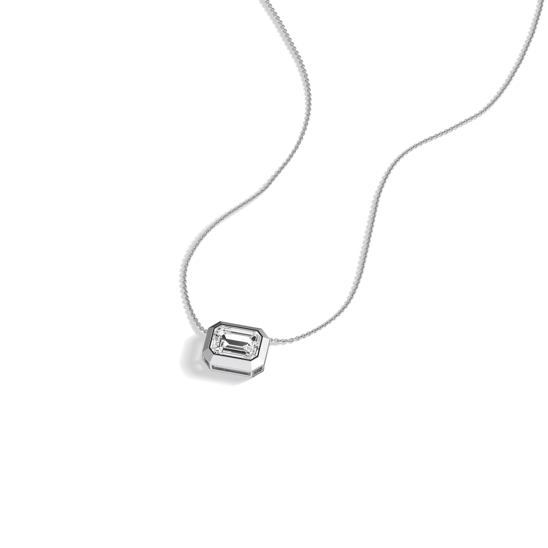 Horizontal Bezel Set Emerald Cut Diamond Solitaire Station Pendant Necklace | Gift For Her