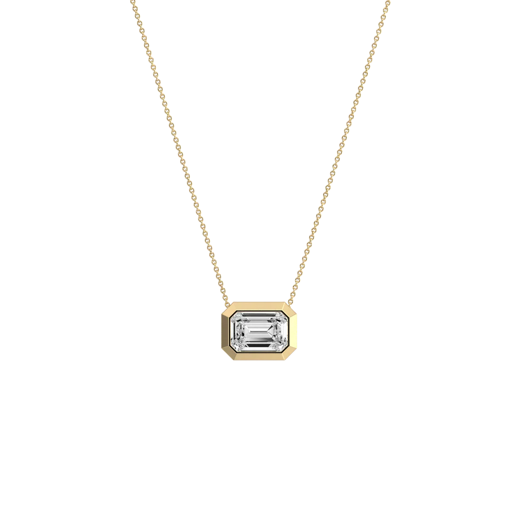 Horizontal Bezel Set Emerald Cut Diamond Solitaire Station Pendant Necklace | Gift For Her