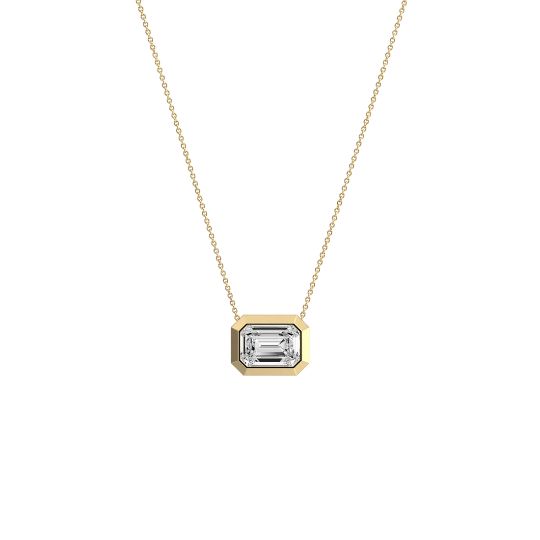Horizontal Bezel Set Emerald Cut Diamond Solitaire Station Pendant Necklace | Gift For Her