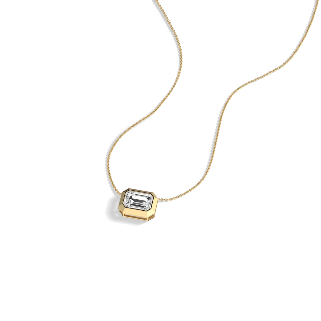 Horizontal Bezel Set Emerald Cut Diamond Solitaire Station Pendant Necklace | Gift For Her