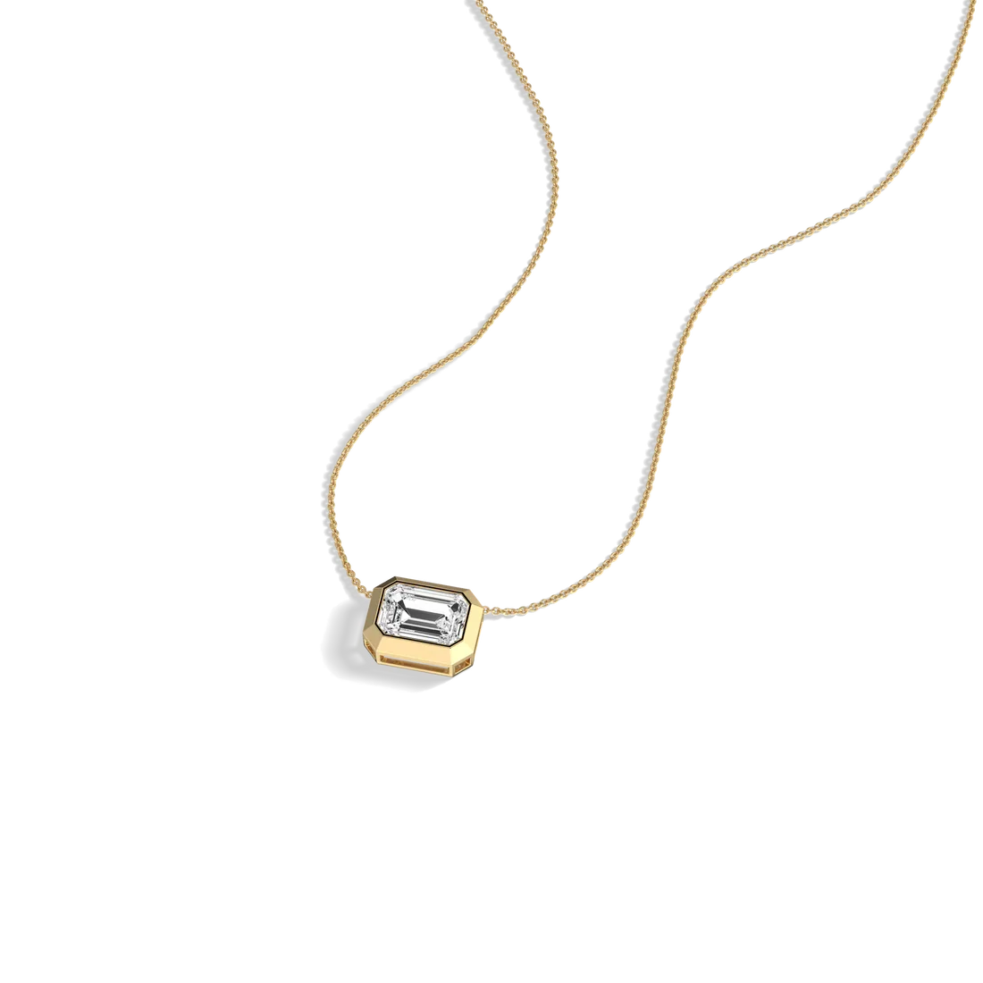 Horizontal Bezel Set Emerald Cut Diamond Solitaire Station Pendant Necklace | Gift For Her