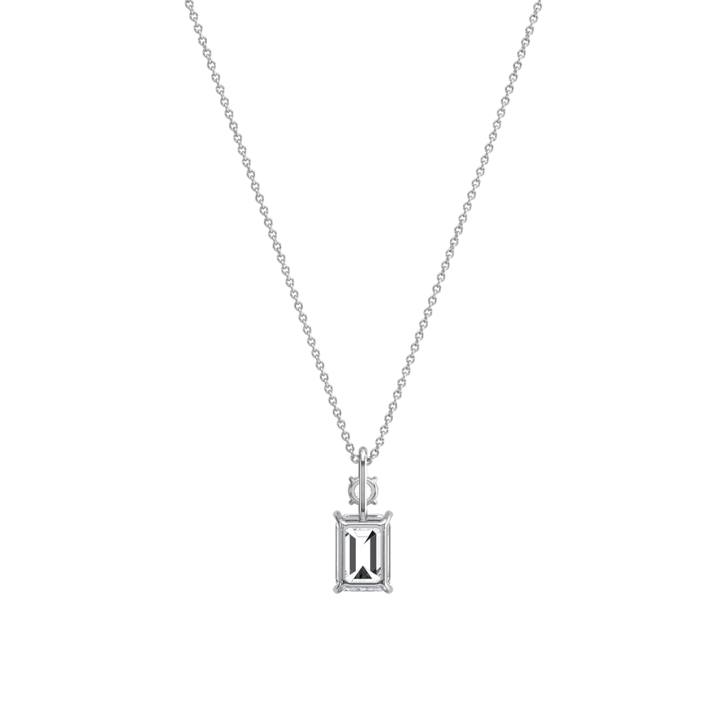 Emerald Cut & Round Two-Stone Diamond Drop Pendant Necklace | 18k Yellow Gold Anniversary Pendant