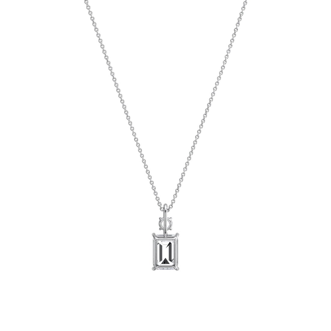 Emerald Cut & Round Two-Stone Diamond Drop Pendant Necklace | 18k Yellow Gold Anniversary Pendant