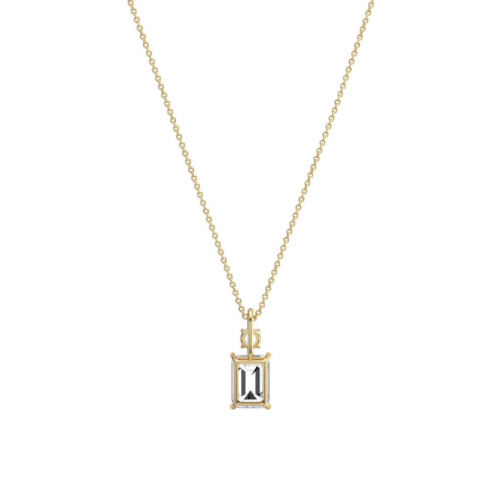 Emerald Cut & Round Two-Stone Diamond Drop Pendant Necklace | 18k Yellow Gold Anniversary Pendant