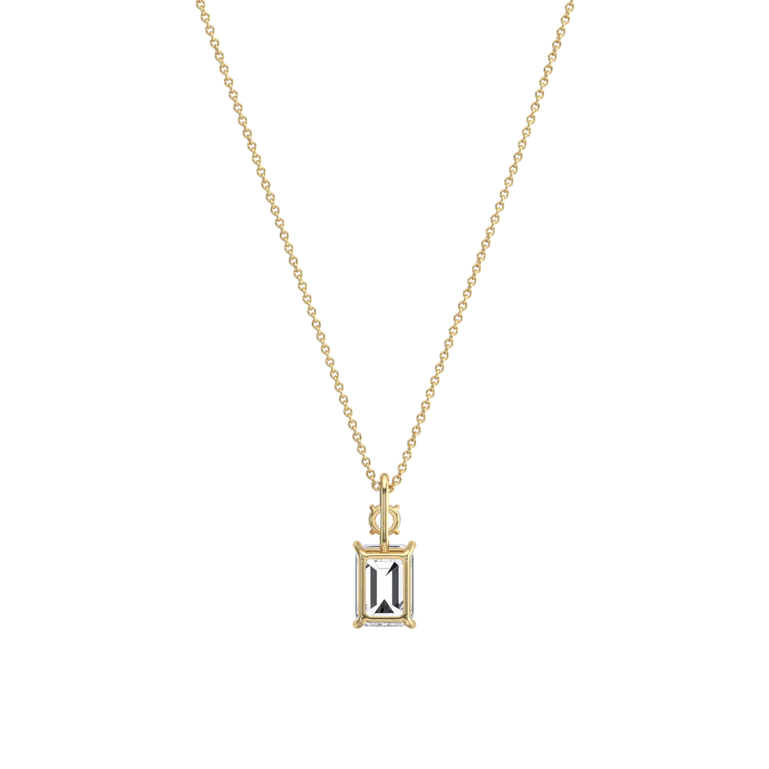 Emerald Cut & Round Two-Stone Diamond Drop Pendant Necklace | 18k Yellow Gold Anniversary Pendant