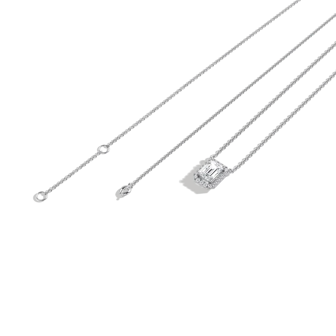 Emerald Cut Lab-Grown Diamond Solitaire Halo Pendant Necklace | Wedding Jewelry