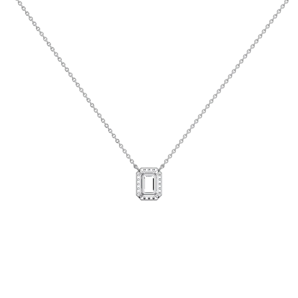 Emerald Cut Lab-Grown Diamond Solitaire Halo Pendant Necklace | Wedding Jewelry