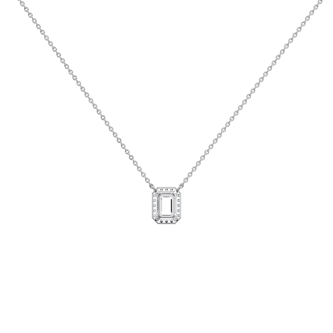 Emerald Cut Lab-Grown Diamond Solitaire Halo Pendant Necklace | Wedding Jewelry