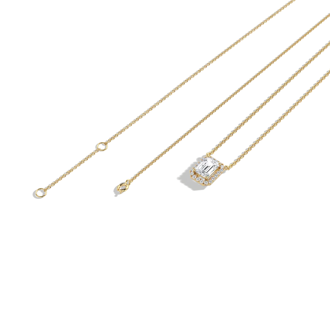 Emerald Cut Lab-Grown Diamond Solitaire Halo Pendant Necklace | Wedding Jewelry