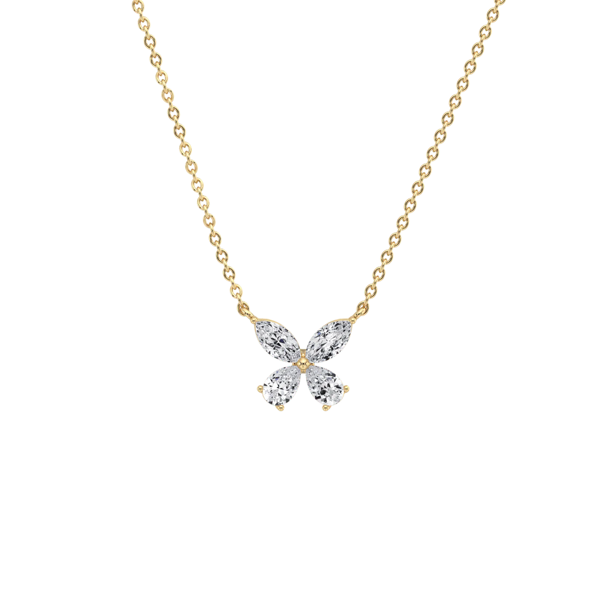Delicate Marquise  Pear Diamond Butterfly Pendant Necklace | 14K Gold Elegant Jewelry For Women