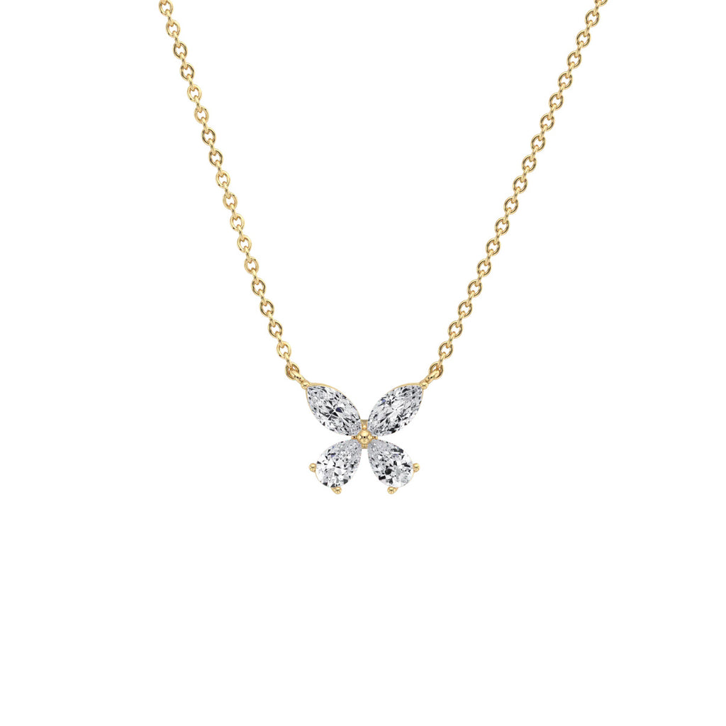 Delicate Marquise  Pear Diamond Butterfly Pendant Necklace | 14K Gold Elegant Jewelry For Women