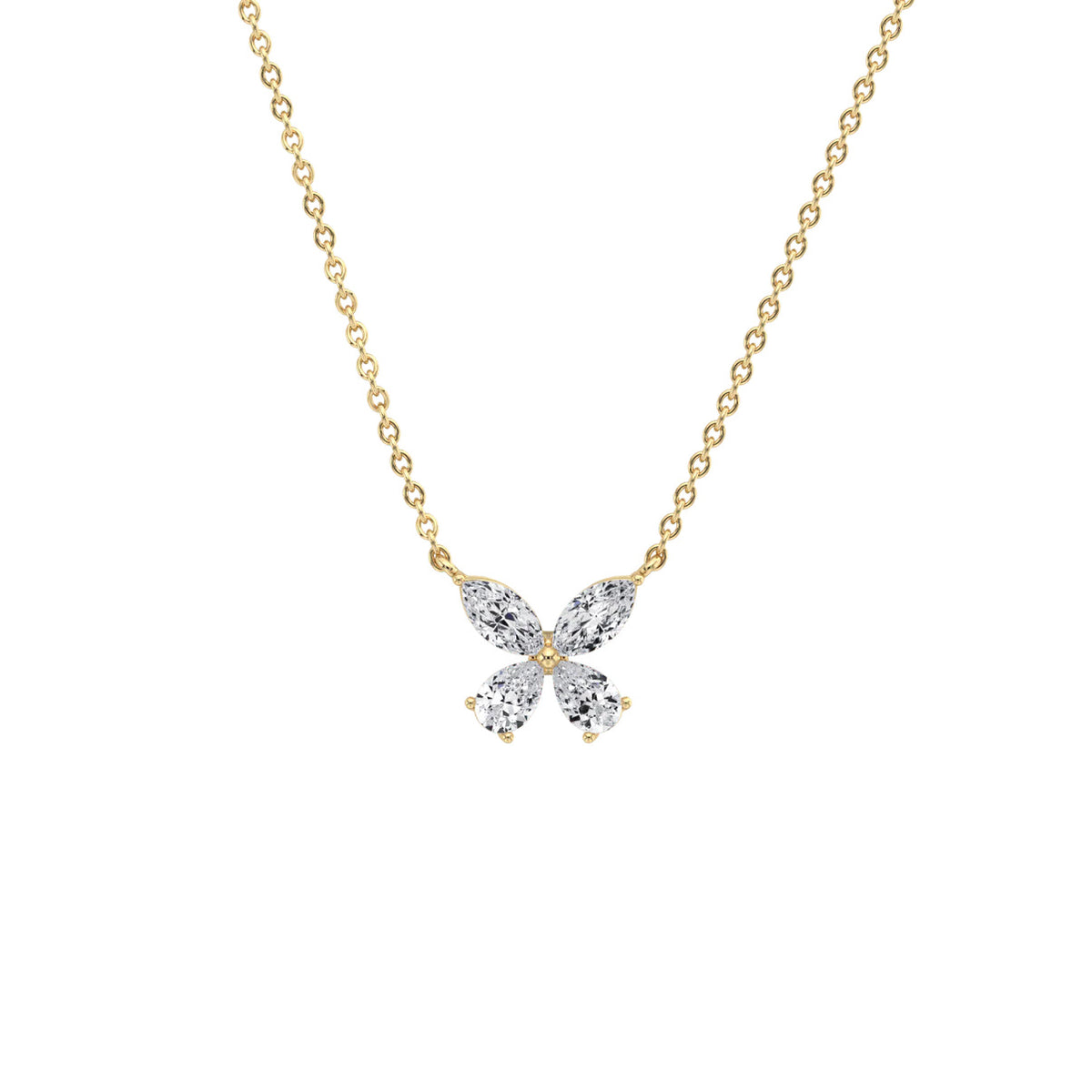 Delicate Marquise  Pear Diamond Butterfly Pendant Necklace | 14K Gold Elegant Jewelry For Women