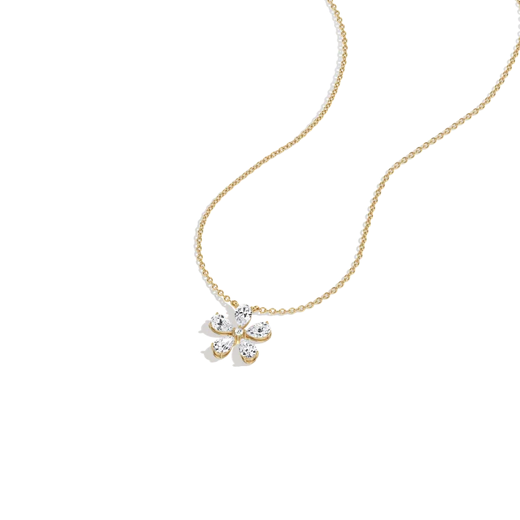 Pear Cut Diamond Floral Cluster Pendant Necklace in White Gold | Bridal & Anniversary Gift