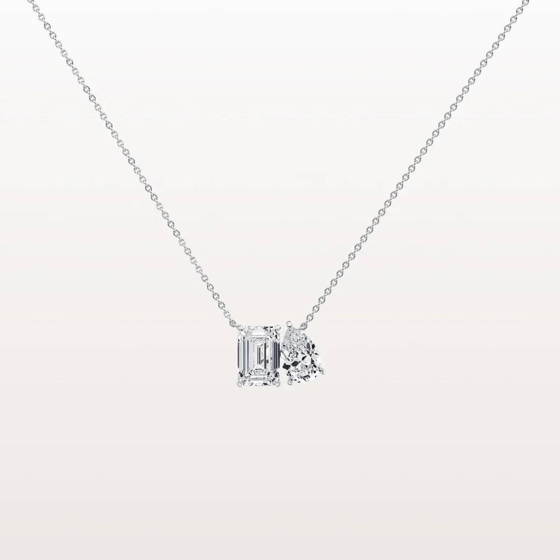 Antique Toi et Moi Emerald & Pear Cut Diamond Station Pendant Necklace | minimalist two stone jewelry