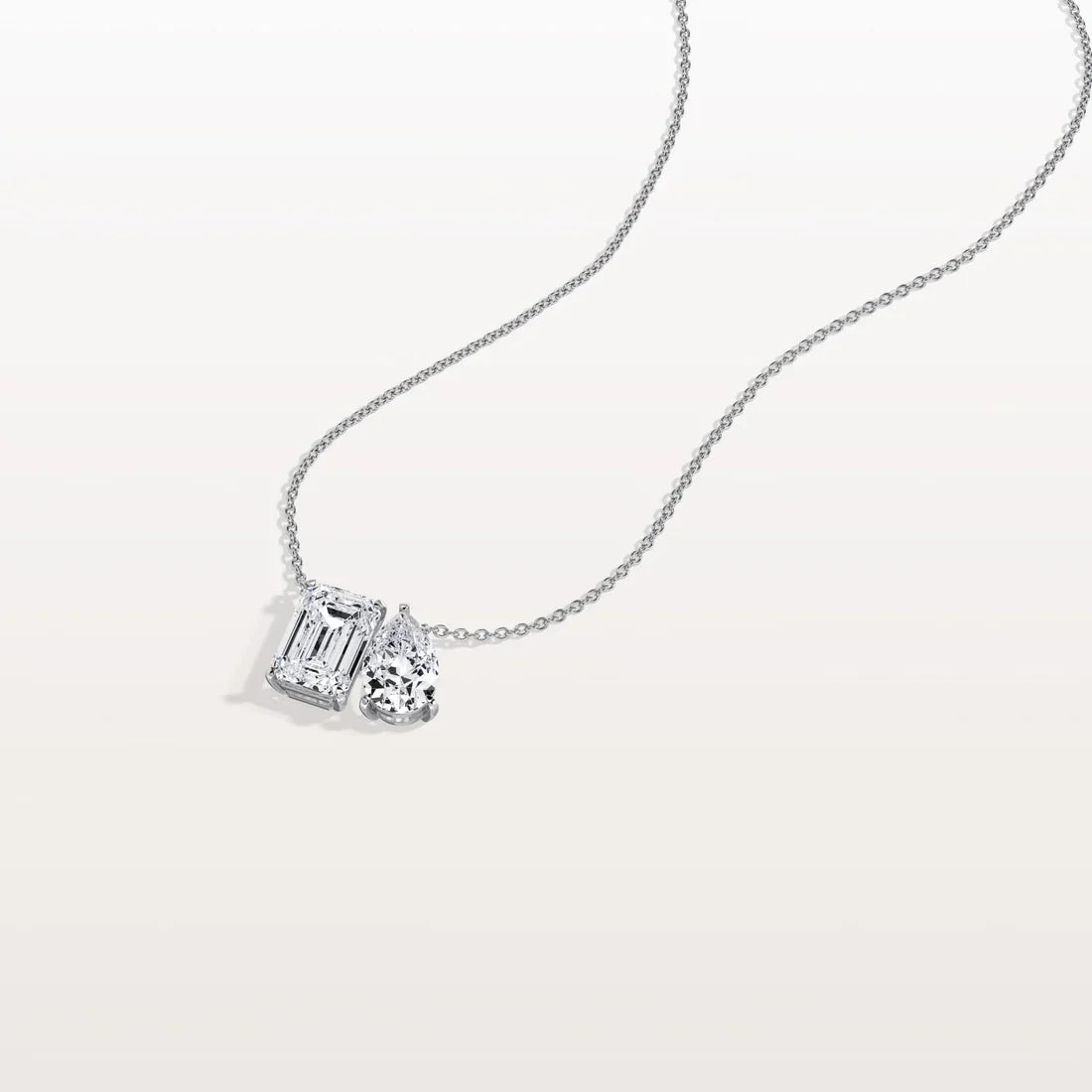 Antique Toi et Moi Emerald & Pear Cut Diamond Station Pendant Necklace | minimalist two stone jewelry