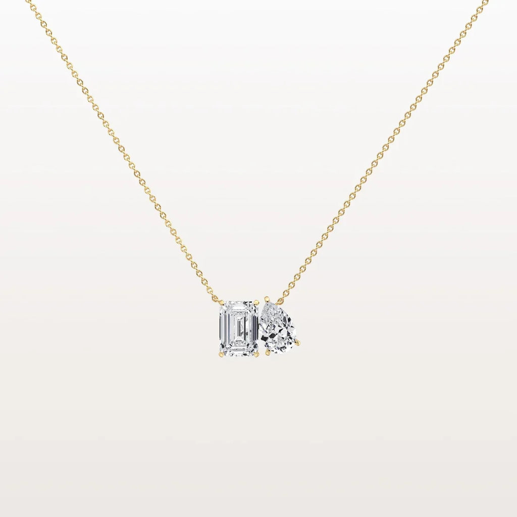 Antique Toi et Moi Emerald & Pear Cut Diamond Station Pendant Necklace | minimalist two stone jewelry
