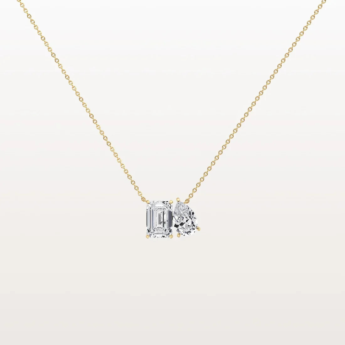 Antique Toi et Moi Emerald & Pear Cut Diamond Station Pendant Necklace | minimalist two stone jewelry