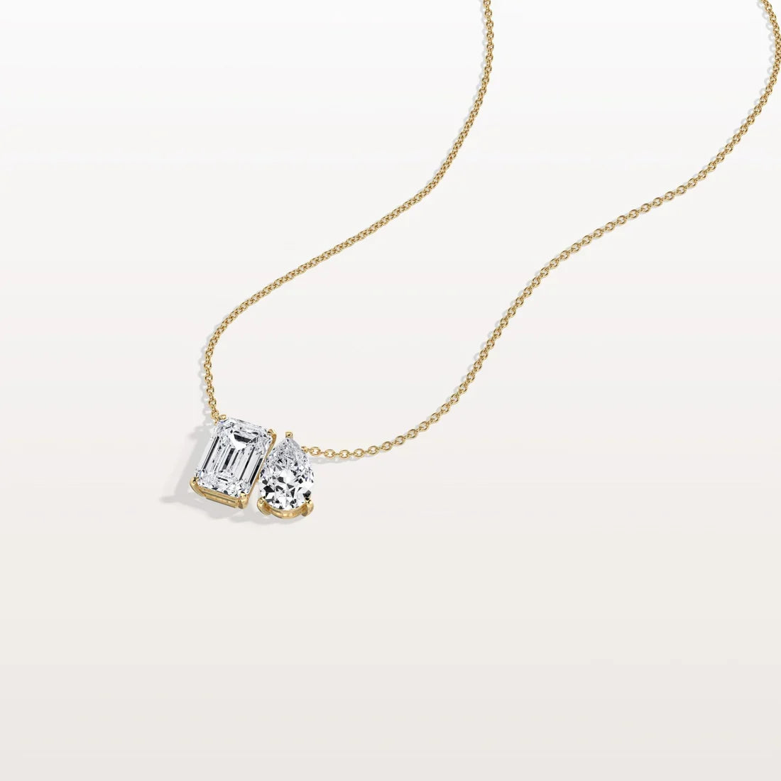 Antique Toi et Moi Emerald & Pear Cut Diamond Station Pendant Necklace | minimalist two stone jewelry
