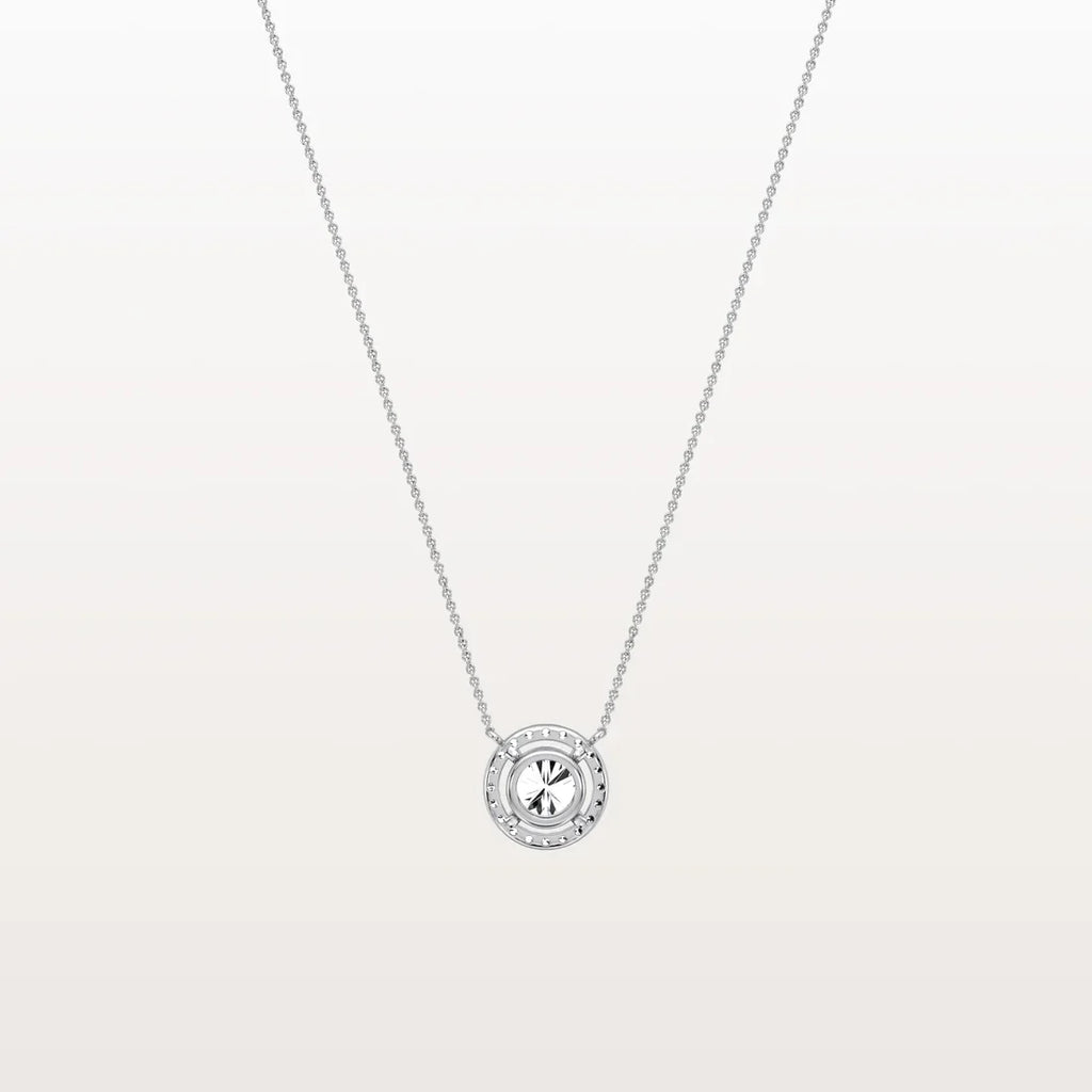 14K Round Diamond Halo Pendant Necklace | Classic Solitaire Micropave Accent Stones | Gift For Her