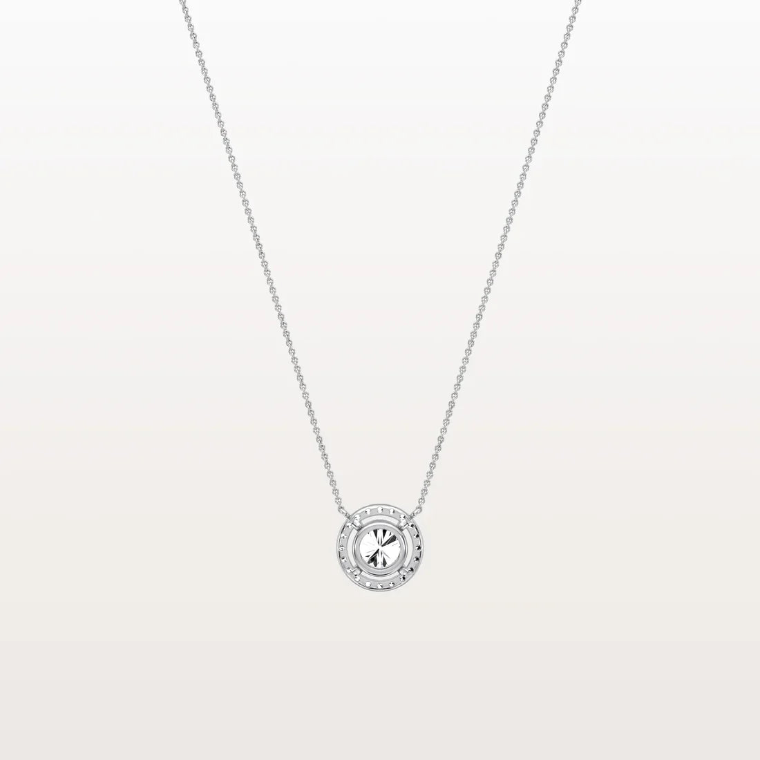 14K Round Diamond Halo Pendant Necklace | Classic Solitaire Micropave Accent Stones | Gift For Her