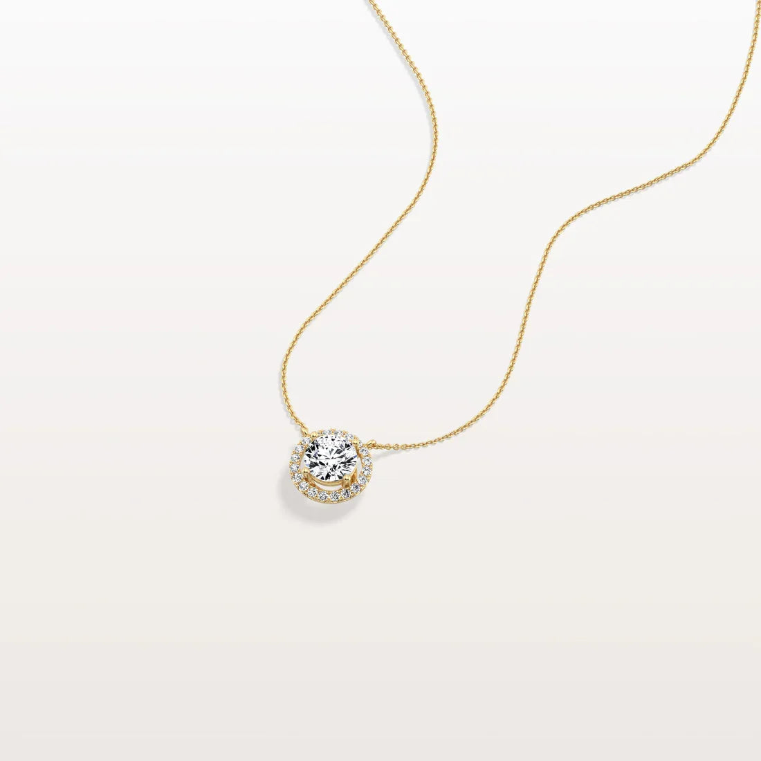 14K Round Diamond Halo Pendant Necklace | Classic Solitaire Micropave Accent Stones | Gift For Her