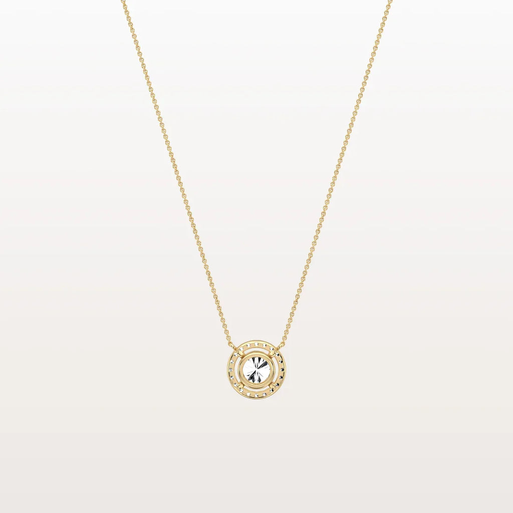 14K Round Diamond Halo Pendant Necklace | Classic Solitaire Micropave Accent Stones | Gift For Her