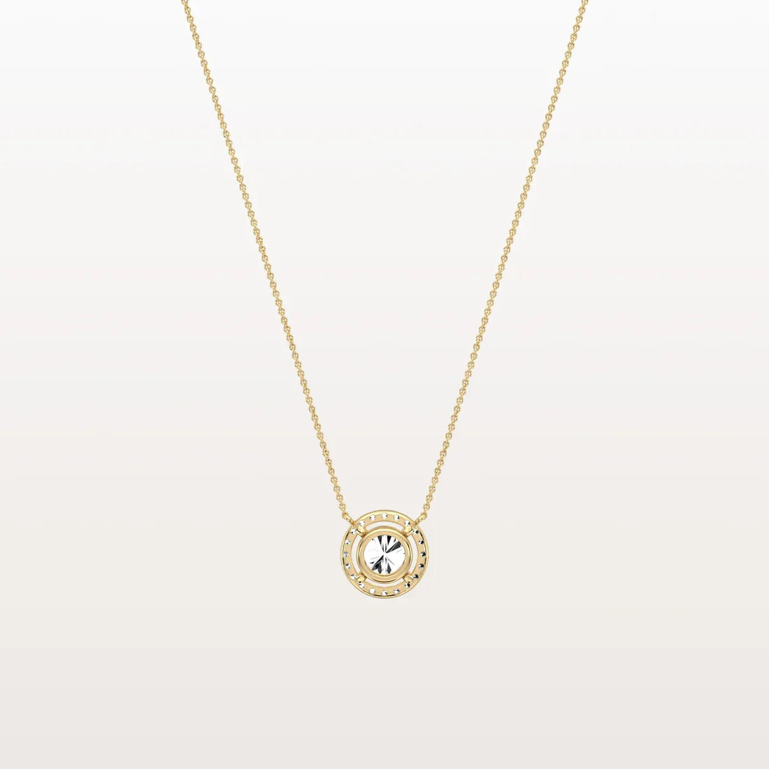 14K Round Diamond Halo Pendant Necklace | Classic Solitaire Micropave Accent Stones | Gift For Her