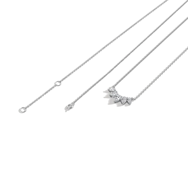 Cluster Pear Cut Diamond Arc Necklace | Solid Gold Curved Fan Pendant | Wedding Jewelry