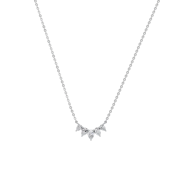 Cluster Pear Cut Diamond Arc Necklace | Solid Gold Curved Fan Pendant | Wedding Jewelry