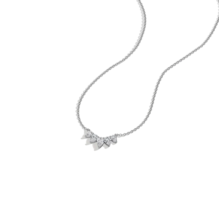 Cluster Pear Cut Diamond Arc Necklace | Solid Gold Curved Fan Pendant | Wedding Jewelry