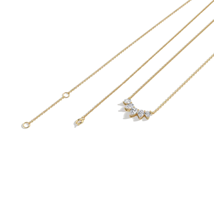 Cluster Pear Cut Diamond Arc Necklace | Solid Gold Curved Fan Pendant | Wedding Jewelry