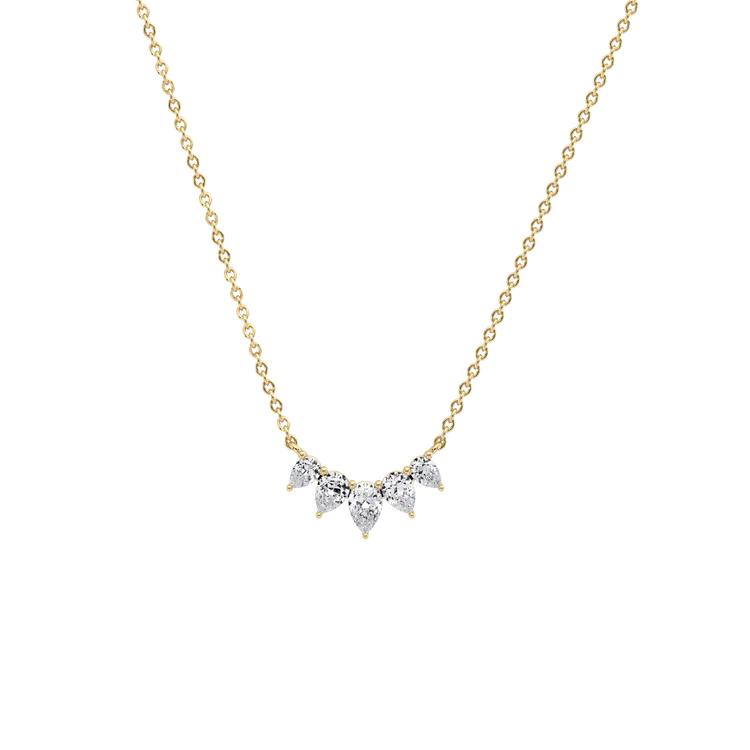 Cluster Pear Cut Diamond Arc Necklace | Solid Gold Curved Fan Pendant | Wedding Jewelry